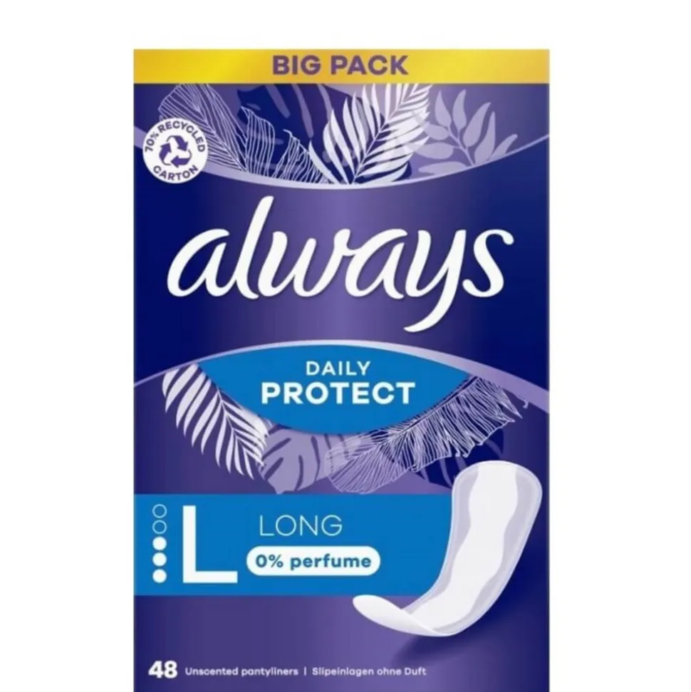 Always Daily Protect Inlegkruisjes Long 0% Perfume 48 stuks