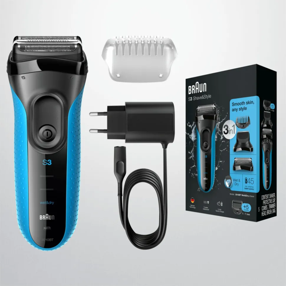 Braun Elektrisch Scheerapparaat Series 3 3010BT Zwart / Blauw