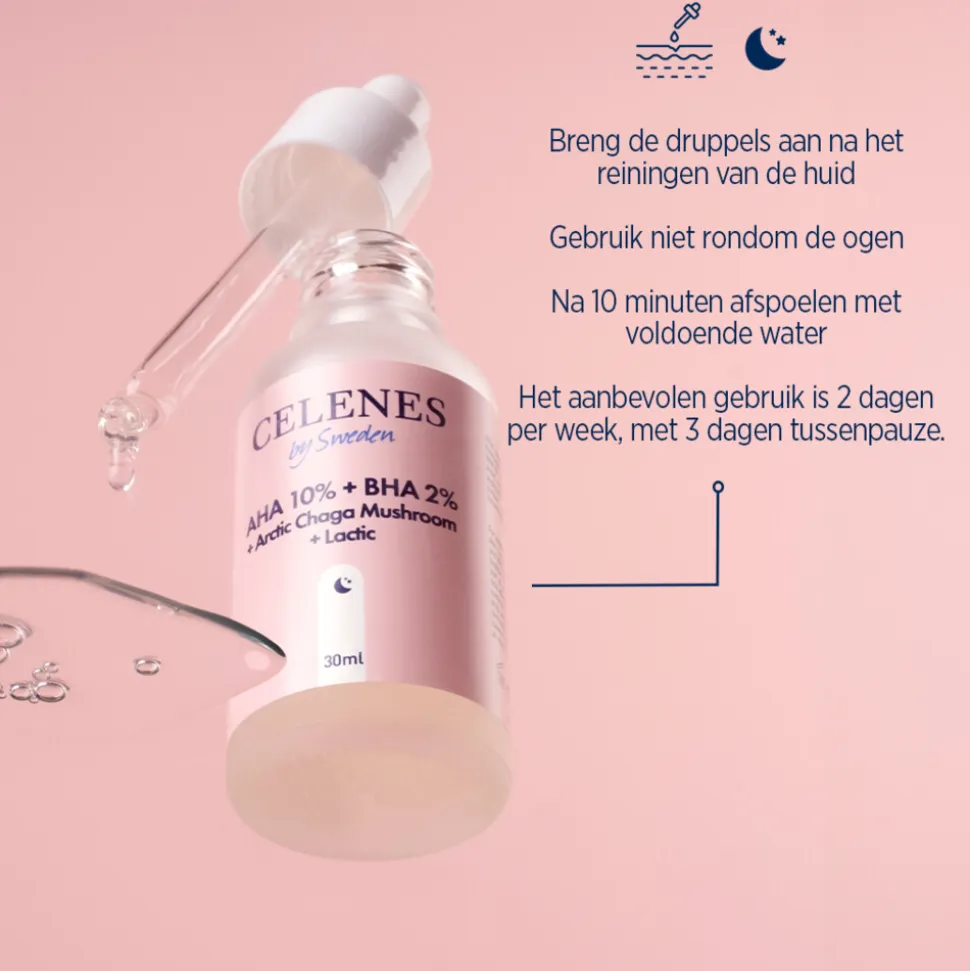 Celenes Aha 8% + Bha 2% + Lactic + Arctic Chaga-paddenstoel Serum 30 ml