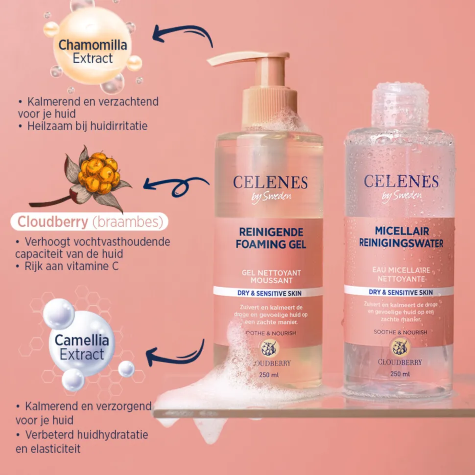 Celenes Bergbraam Reinigende Foam Gel Droge / Gevoelige Huid 250 ml