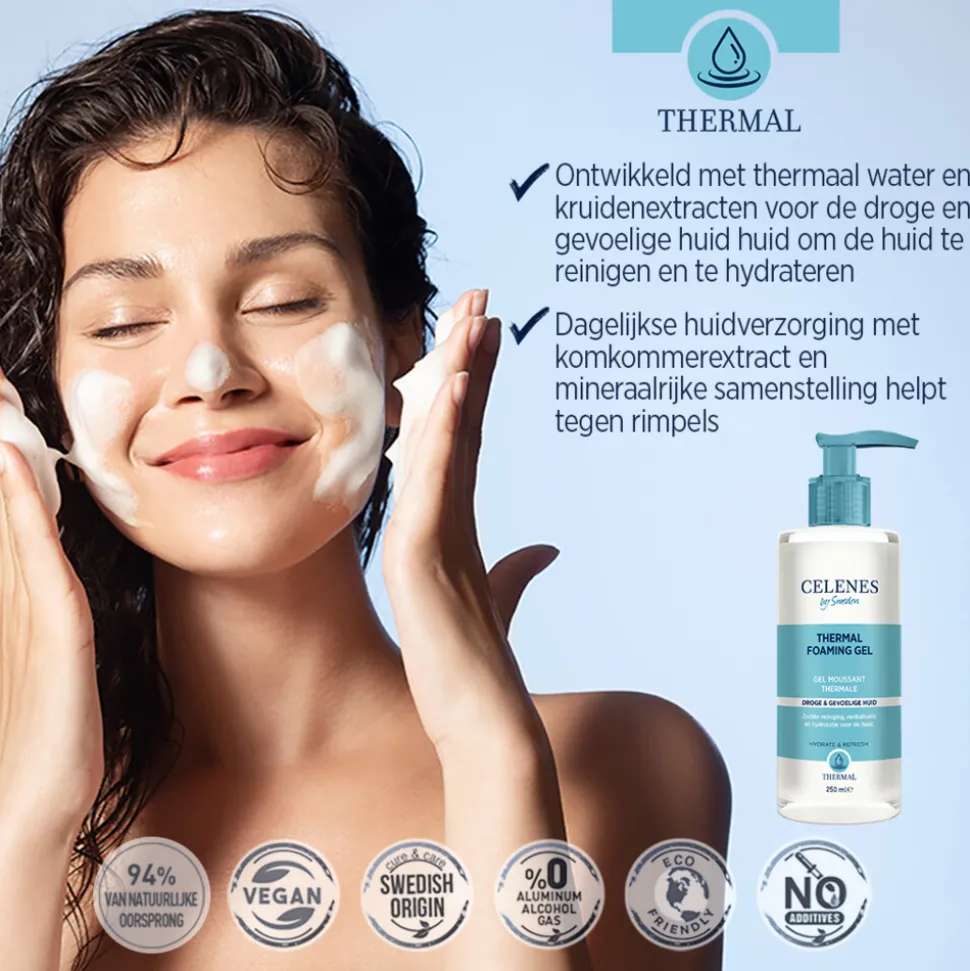 Celenes Thermal Reinigende Foam Gel Droge / Gevoelige Huid 250 ml
