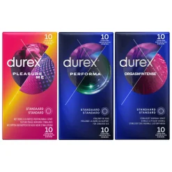 Durex - Pleasure Me Condooms 10 stuks, Orgasm Intense Condooms 10 stuks & Performa Condooms10 stuks - Pakket