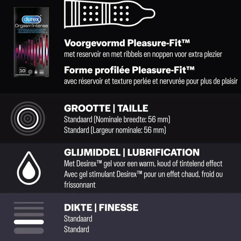 Durex - Pleasure Me Condooms 10 stuks, Orgasm Intense Condooms 10 stuks & Performa Condooms10 stuks - Pakket