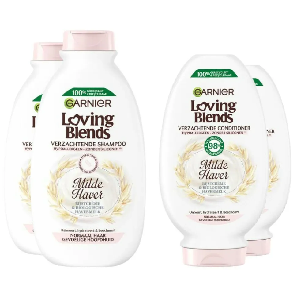 Garnier Loving Blends Milde Haver - Shampoo 2x 300 ml & Conditioner 2x 300 ml - Pakket