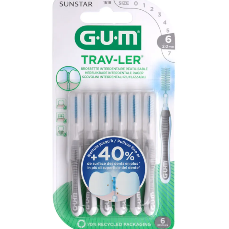 GUM Trav-Ler Ragers Grijs 2.0mm 6 stuks