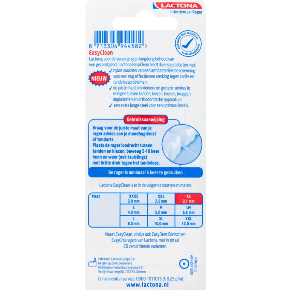 Lactona Ragers Easyclean XS Rood Cilindrisch 3.1 mm 8 stuks