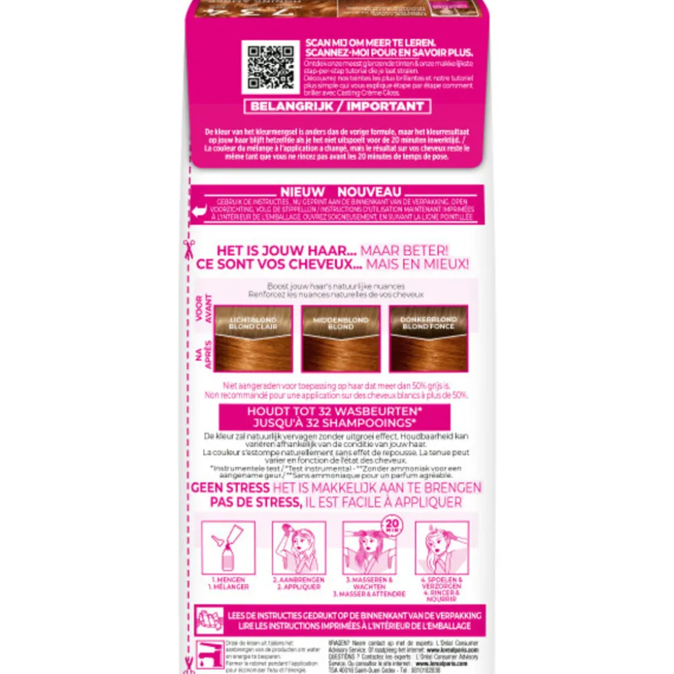 L'Oréal Casting Crème Gloss Semi-Permanente Haarkleuring 734 Midden Goud Koperblond