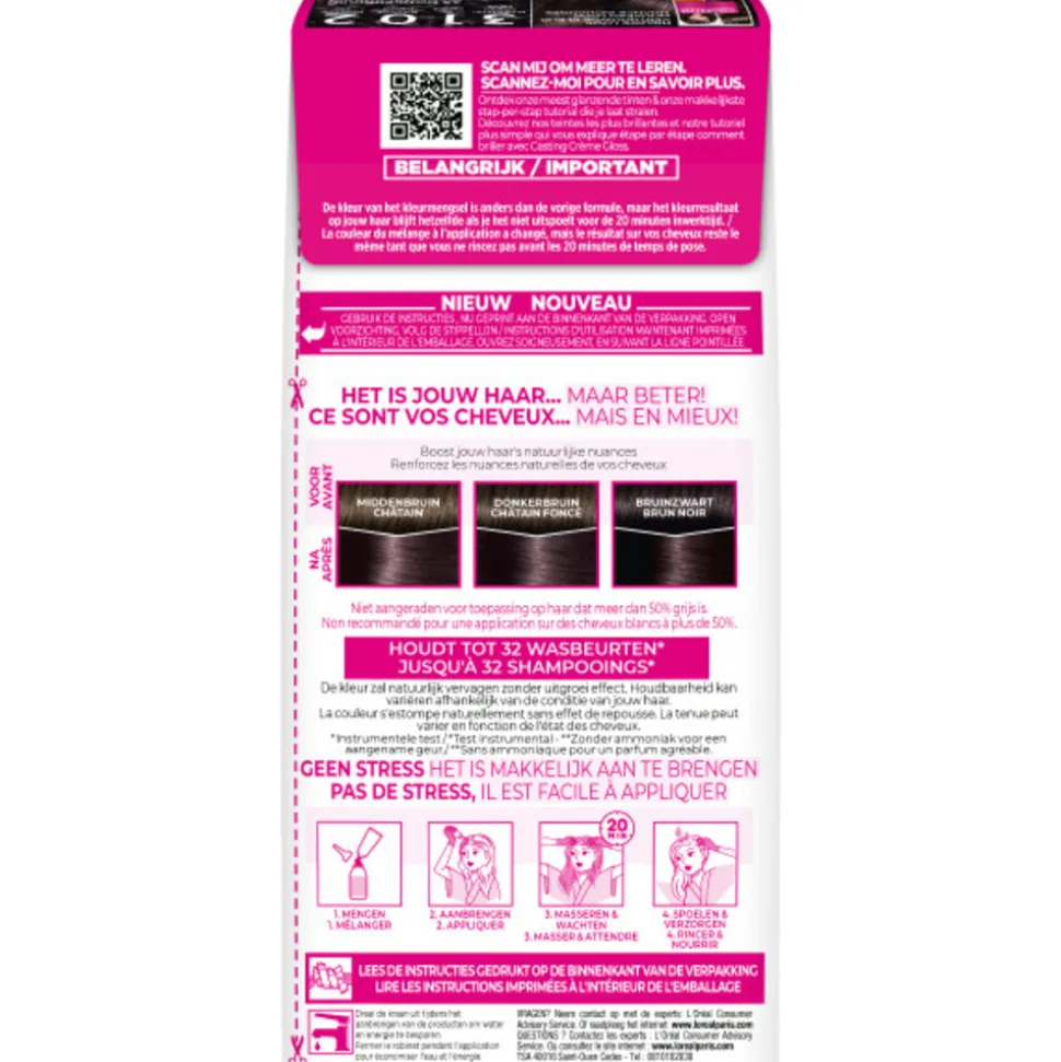 L'Oréal Casting Crème Gloss Semi-Permanente Haarkleuring 3102 Donker Parelmoer Asbruin