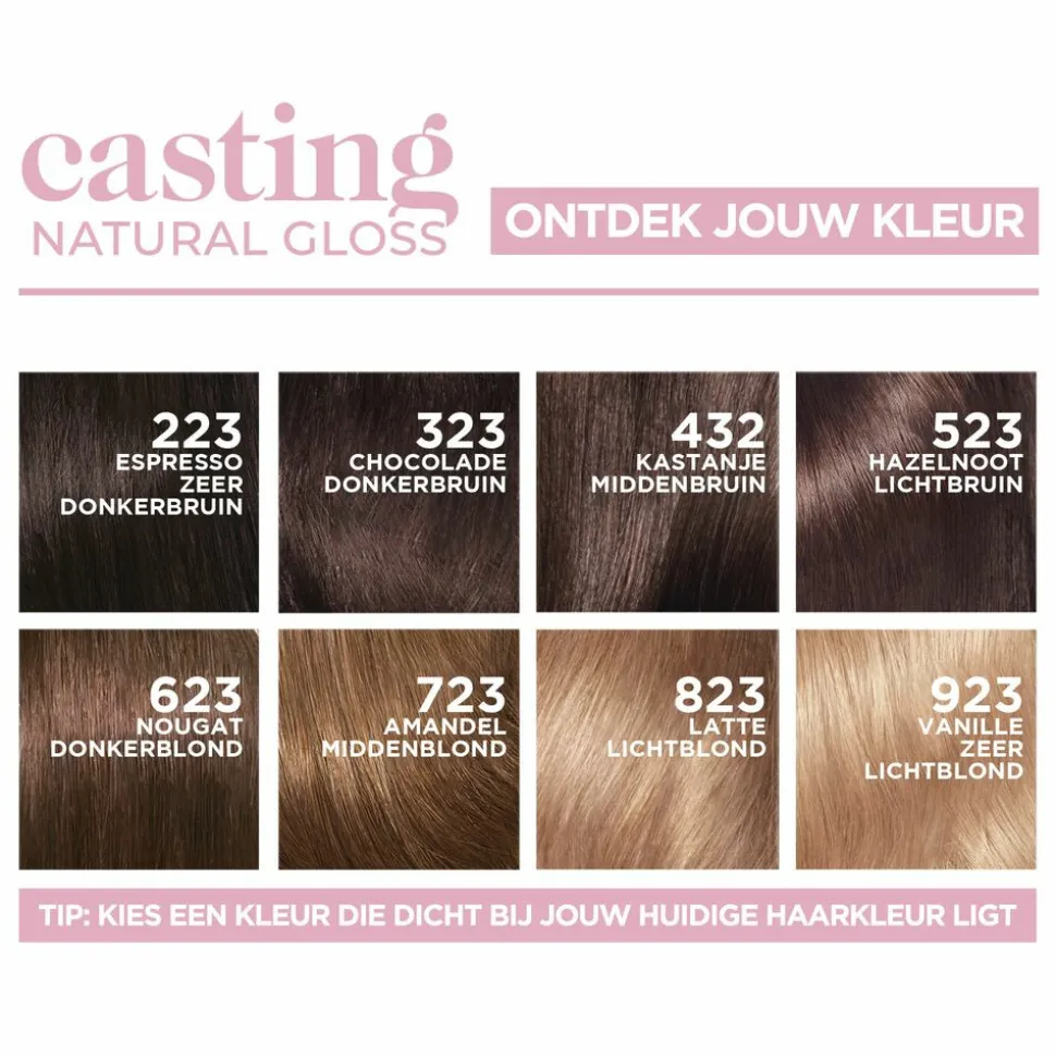 L'Oréal Casting Natural Gloss Semi-Permanente Haarkleuring 423 Kastanje Middenbruin