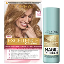 L'Oréal Excellence Creme Haarverf 7.3 Goudblond + Magic Retouch Uitgroeispray Blond 75 ml Pakket