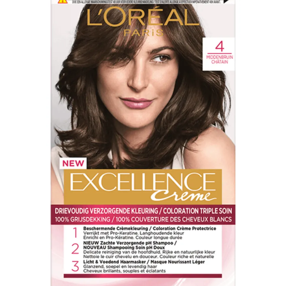 L'Oréal Excellence Crème Permanente Crèmekleuring 4 Middenbruin