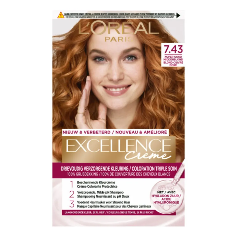 L'Oréal Excellence Crème Permanente Crèmekleuring 7.43 Koper Goudblond