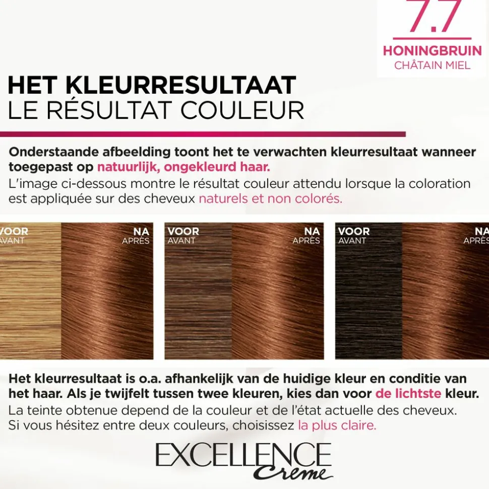 L'Oréal Excellence Crème Permanente Crèmekleuring 7.7 Honingbruin