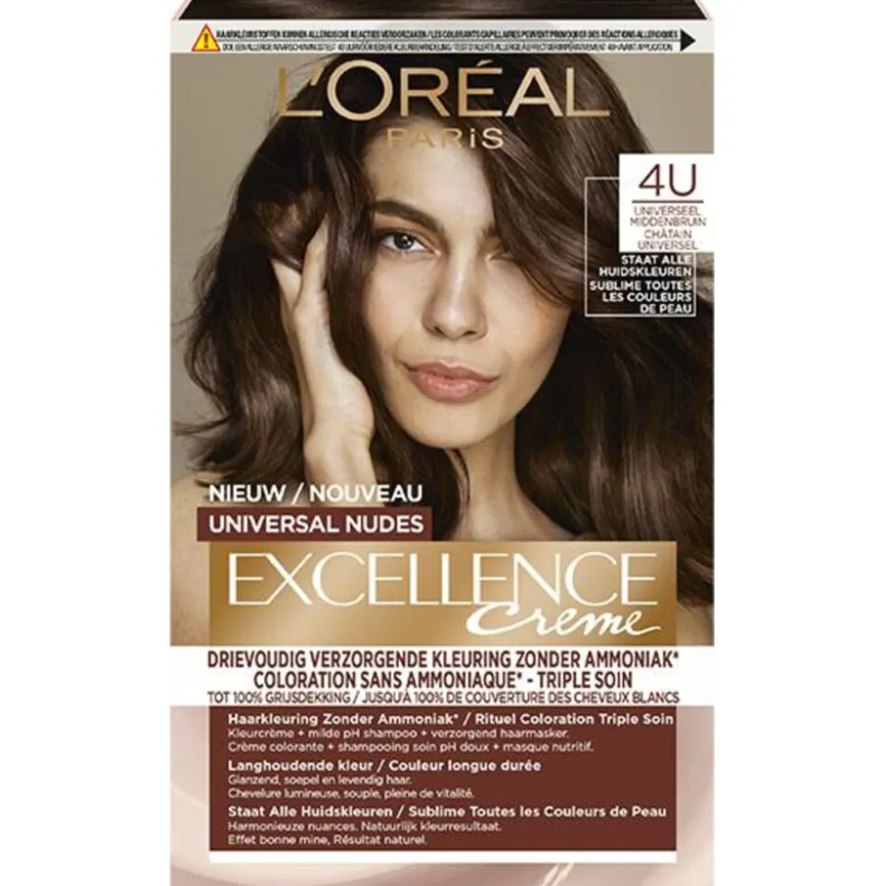 L'Oréal Excellence Crème Universal Nudes Permanente Haarkleuring 4U Universeel Middenbruin