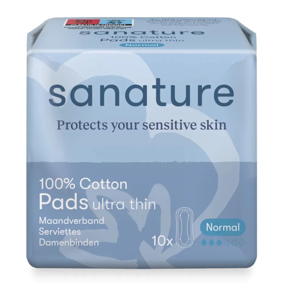 Sanature 100% Katoenen Maandverband Ultra Normaal zonder vleugels 10 stuks