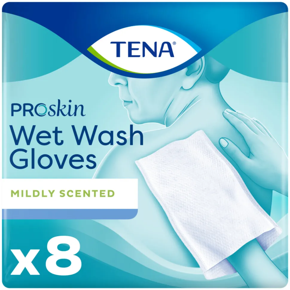 TENA Proskin Wet Wash Gloves Mild Geparfumeerd 8 stuks