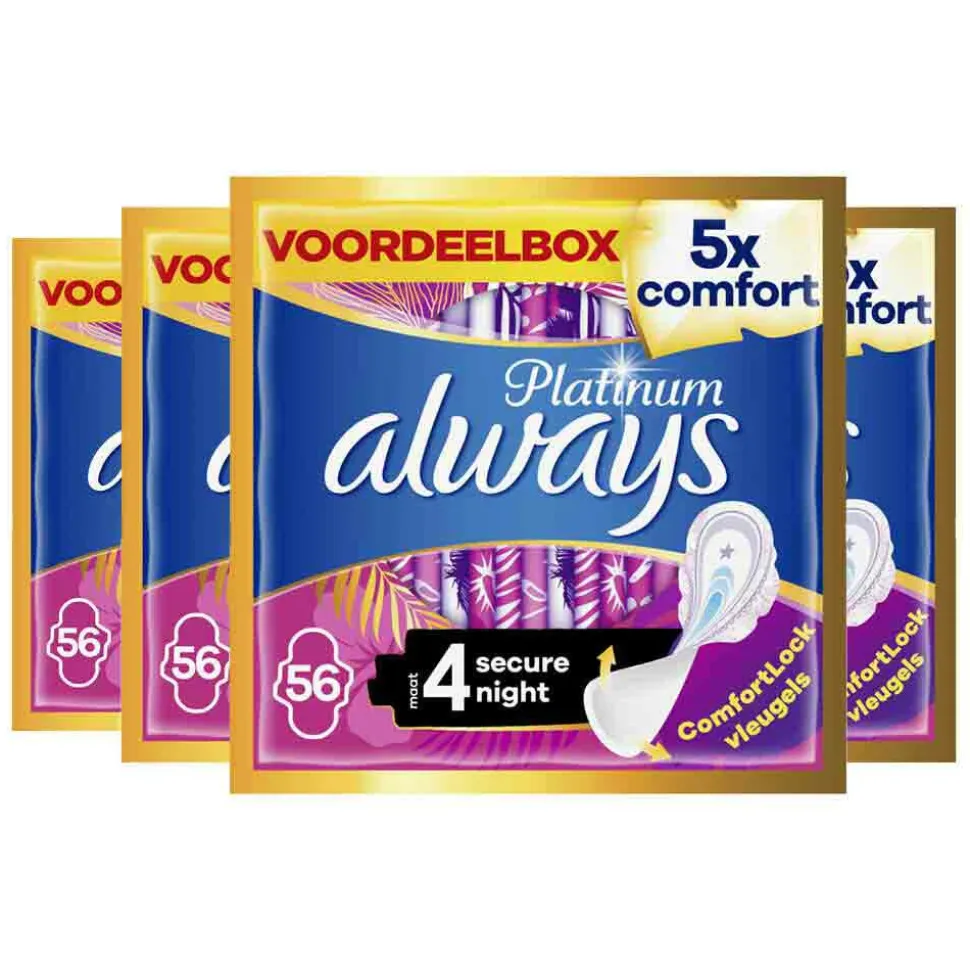 4x Always Maandverband Platinum Secure Night 56 stuks