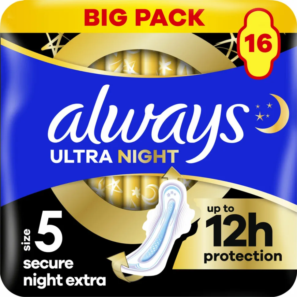 8x Always Maandverband Ultra Secure Night Extra 16 stuks
