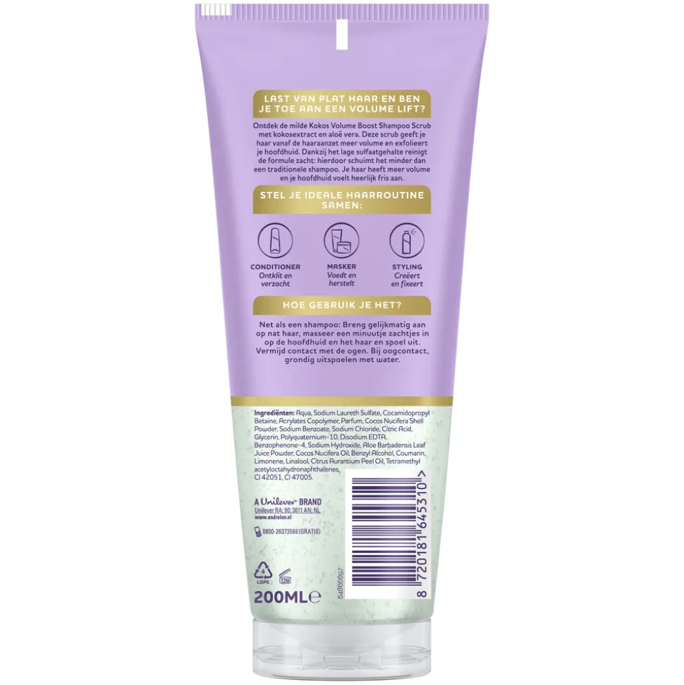 6x Andrélon Shampoo Scrub Kokos Volume Boost 200 ml