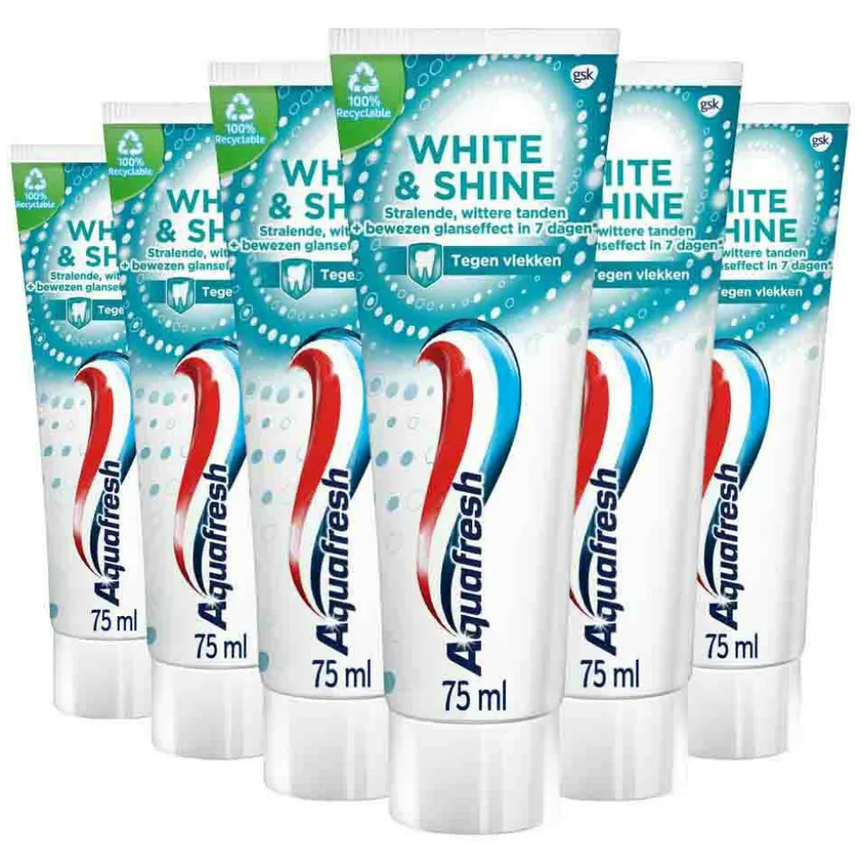 6x Aquafresh Tandpasta White & Shine 75 ml