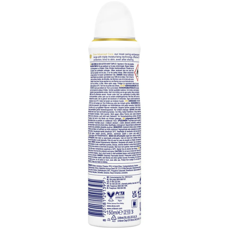 6x Dove Deodorant Spray Advanced Care Acai Berry & Waterlily 150 ml