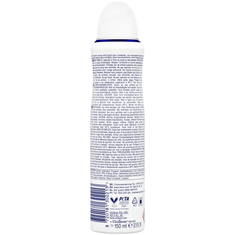 6x Dove Deodorant Spray 0% Original 150 ml