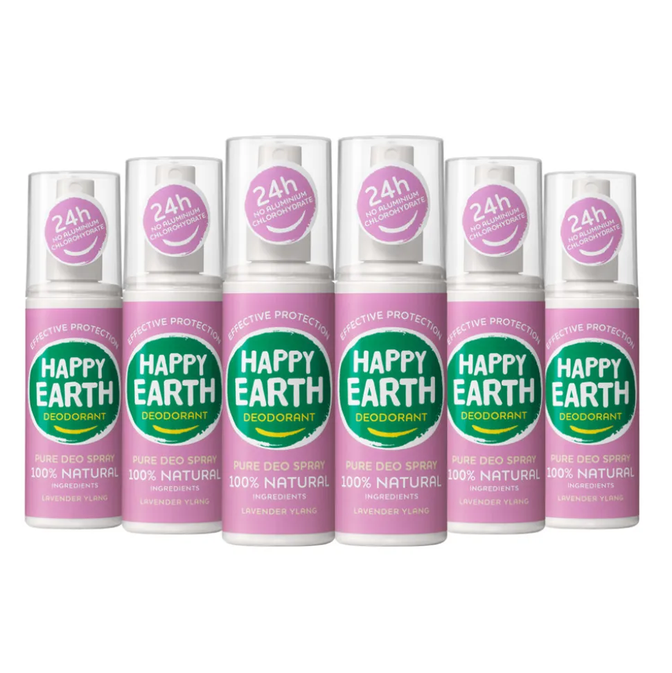 6x Happy Earth 100% Natuurlijke Deodorant Spray Lavender Ylang 100 ml