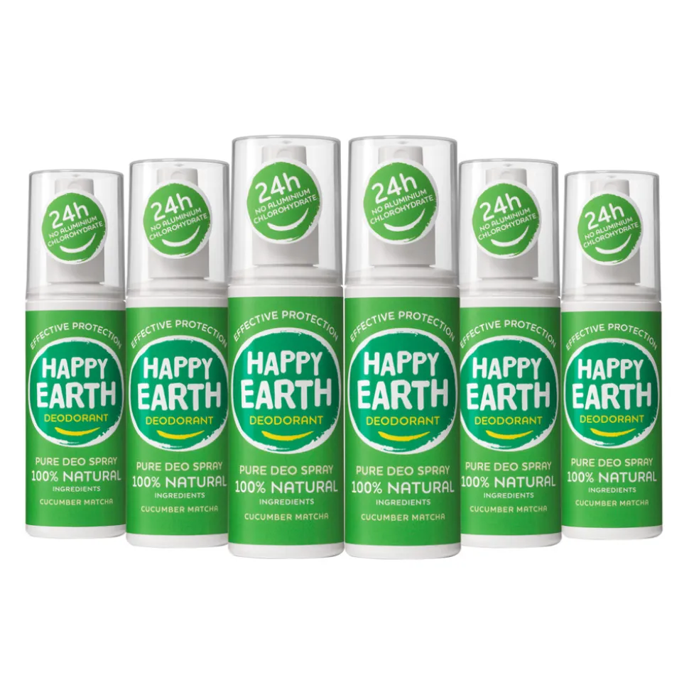 6x Happy Earth 100% Natuurlijke Deodorant Spray Cucumber Matcha 100 ml