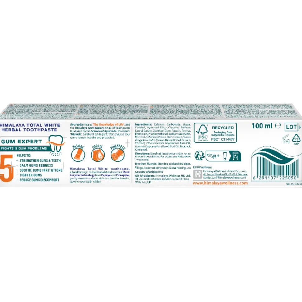 3x Himalaya Herbals Gum Expert XL Tandpasta Total White 100 ml