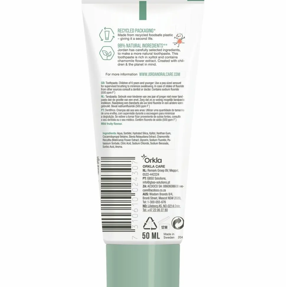 4x Jordan Tandpasta Green Clean Junior 6+ 50 ml