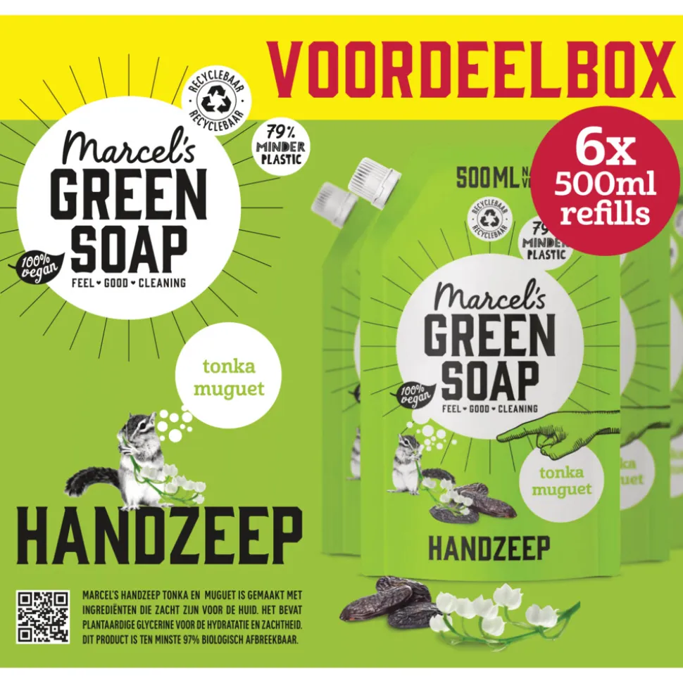 6x Marcel's Green Soap Handzeep Tonka & Muguet Navul Stazak 500 ml