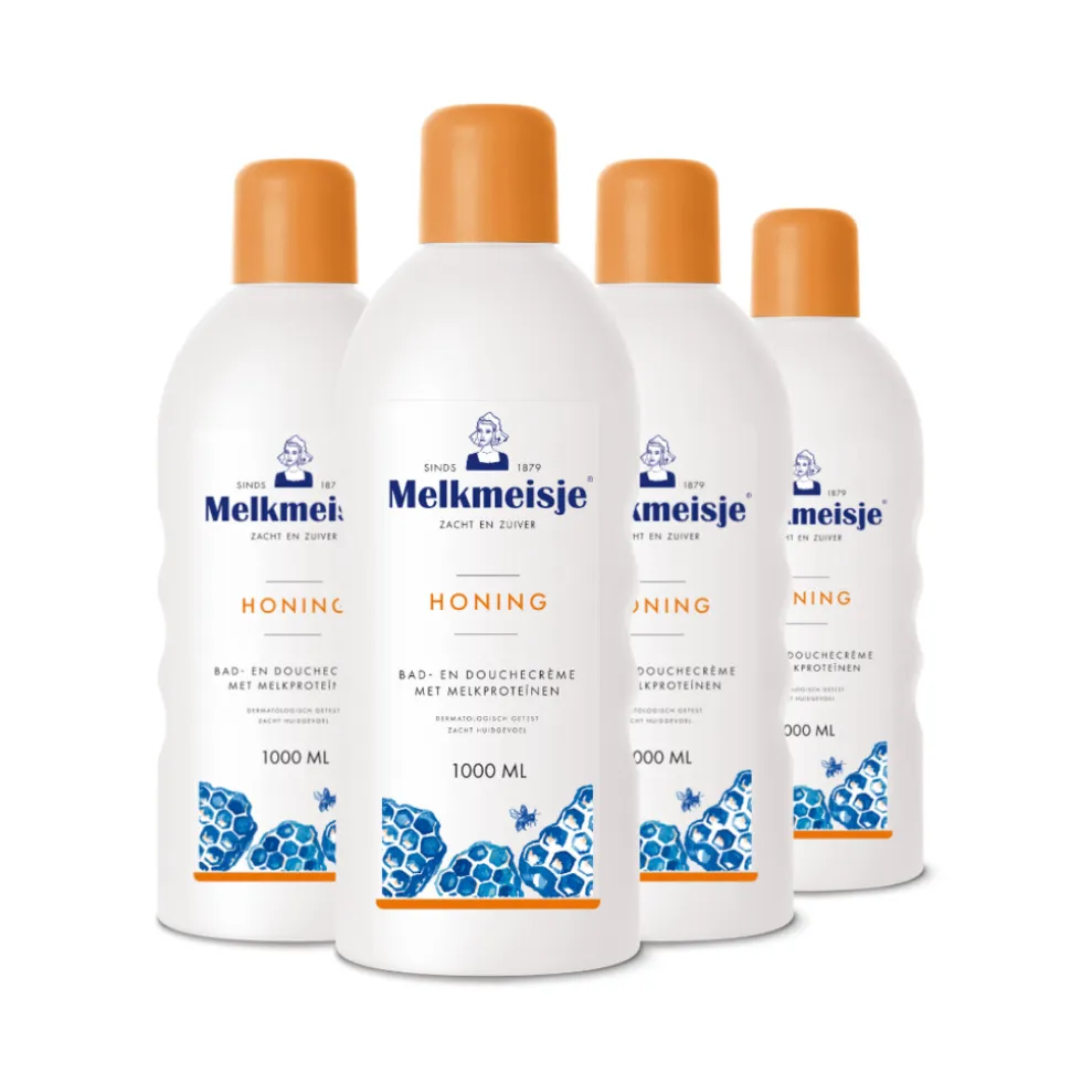 4x Melkmeisje Bad en Douche Crème Honing 1000 ml