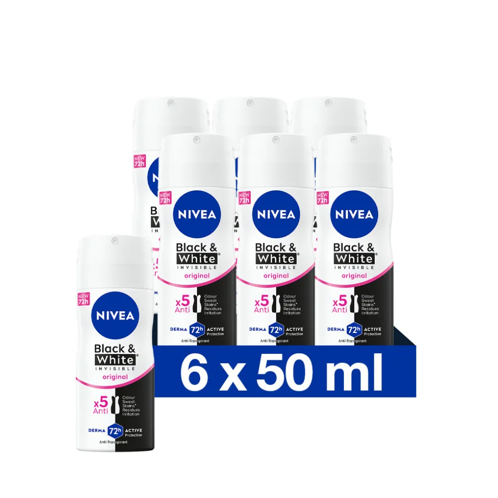 6x NIVEA Deodorant Spray Invisible For Black & White 100 ml