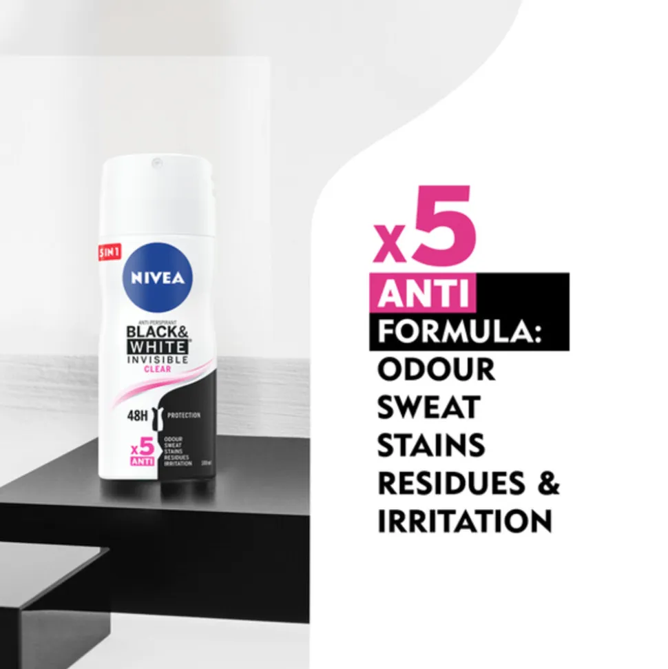 6x NIVEA Deodorant Spray Invisible For Black & White 100 ml