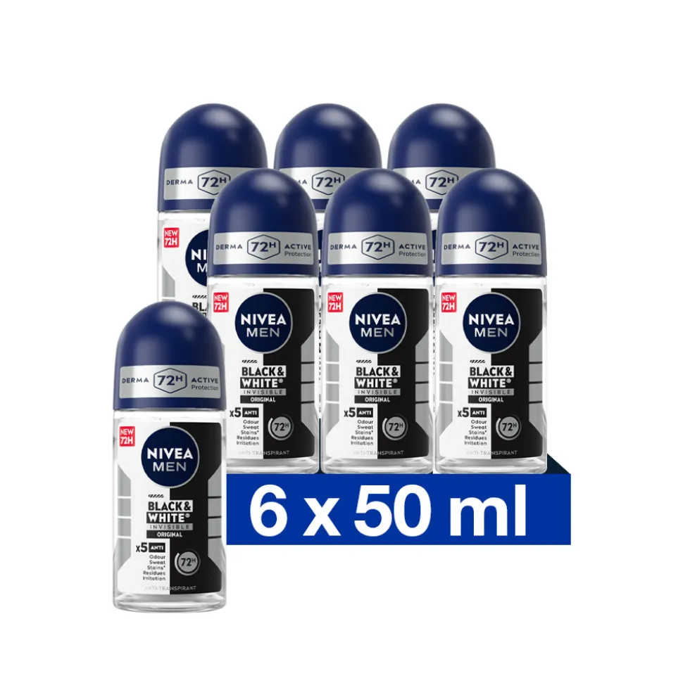 6x NIVEA Men Deodorant Roller Invisible for Black & White 50 ml