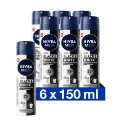 6x NIVEA Men Deodorant Spray Invisible for Black & White 150 ml