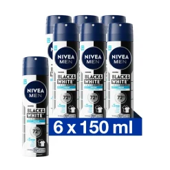 6x NIVEA Men Deodorant Spray Invisible for Black & White Fresh 150 ml