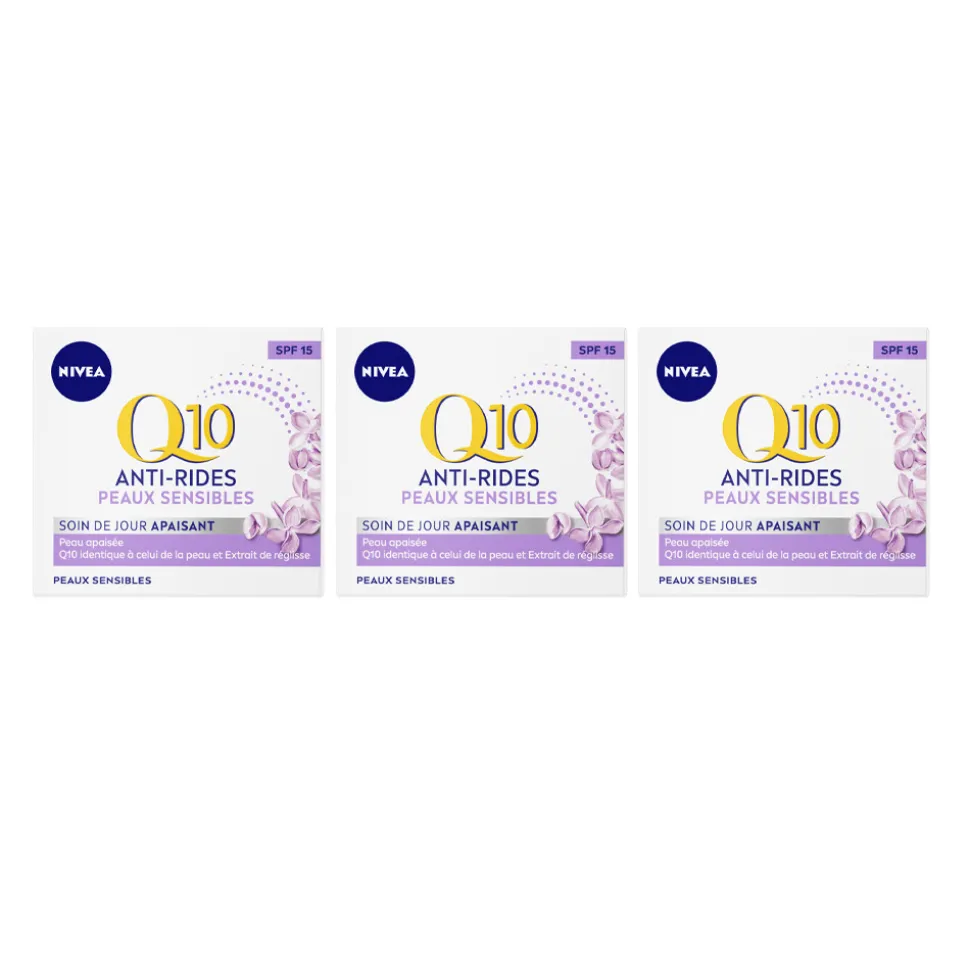 3x NIVEA Q10 Dagcrème Anti-Rimpel Gevoelige Huid SPF 15 50 ml