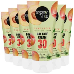 6x Organic Shop Zonnebrandcréme Gezicht SPF 30 Vette huid 50 ml