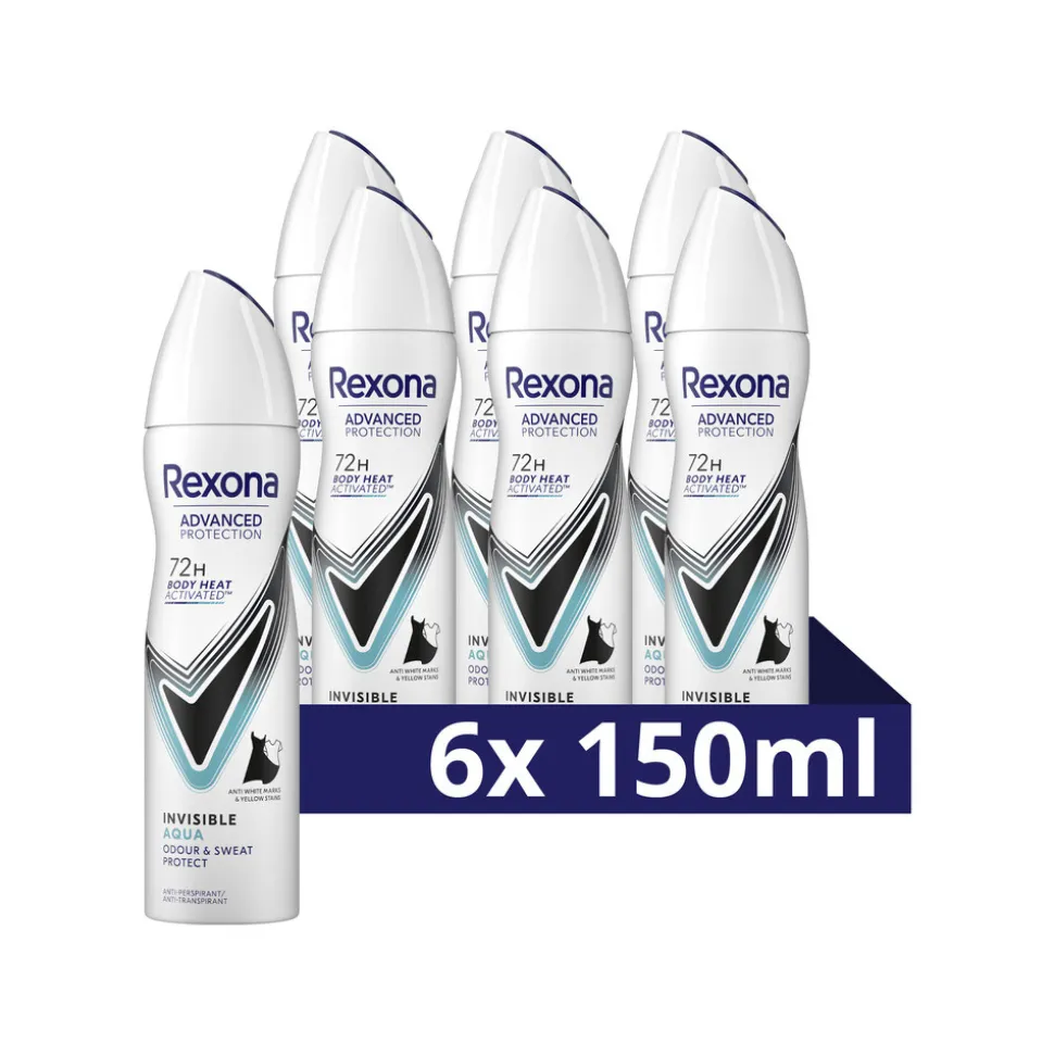 6x Rexona Deodorant Spray Advanced Protection Invisible Aqua 150 ml
