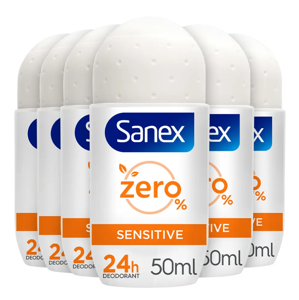 6x Sanex Deodorant Roller Zero% Sensitive Skin 50 ml