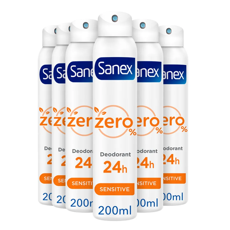 6x Sanex Deodorant Spray Zero% Sensitive Skin 200 ml