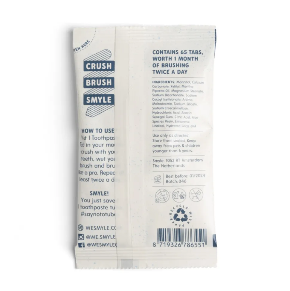 3x Smyle Tandpasta Tabs Navulling zonder Fluoride 65 stuks