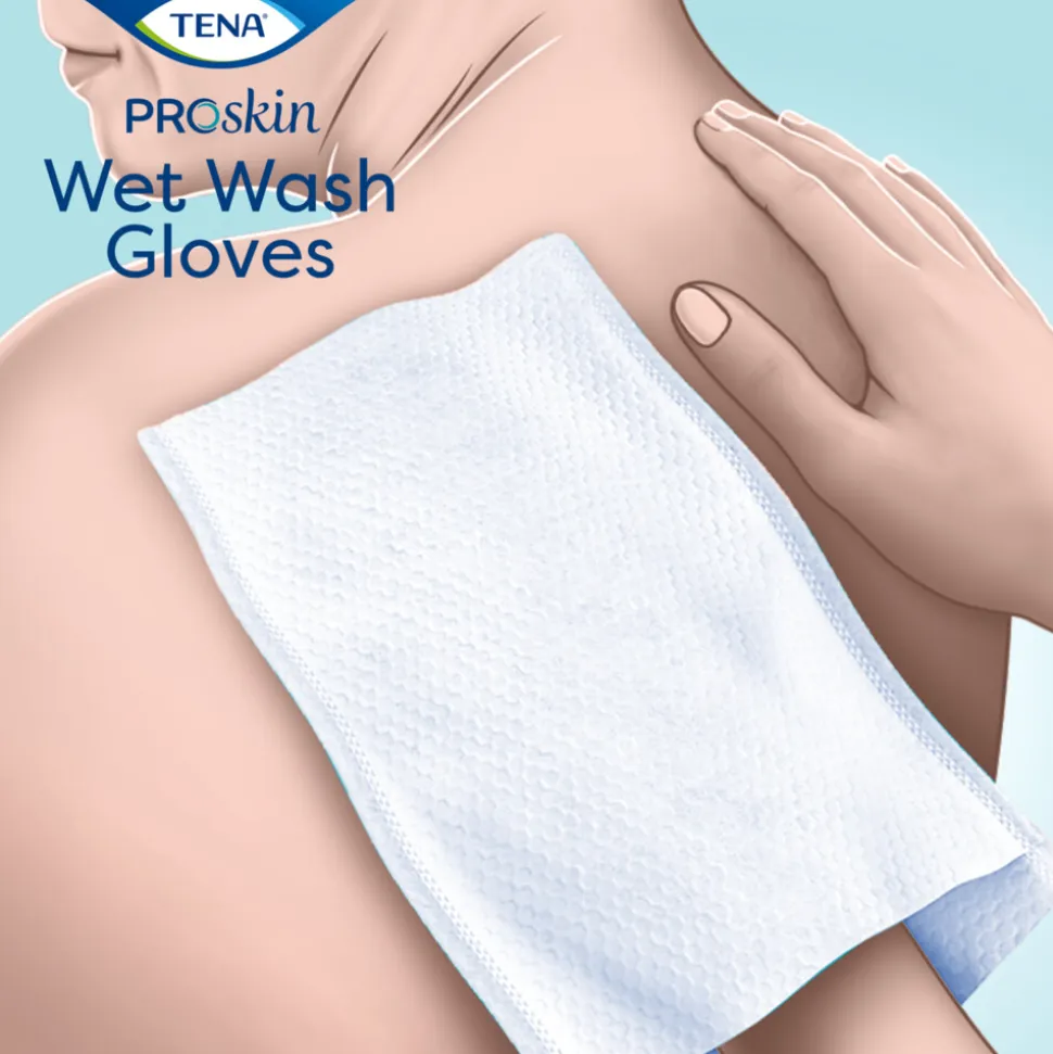 3x TENA Proskin Wet Wash Gloves Mild Geparfumeerd 8 stuks